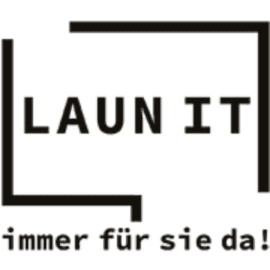 Logo von Laun IT: Schriftzug LAUN IT in einem Rahmen mit dem Zusatz immer für sie da